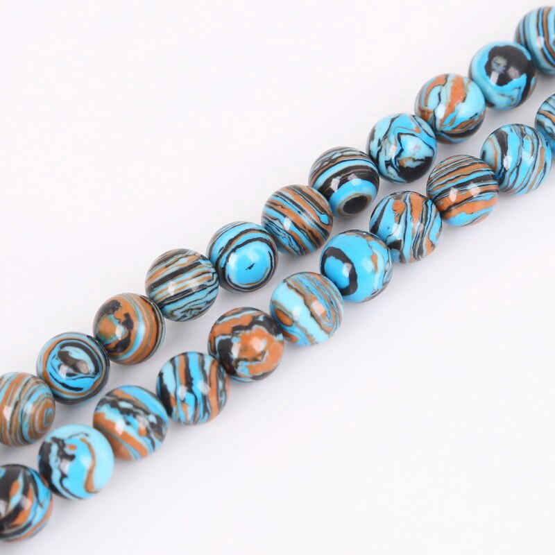 Chuỗi hạt đá Malachite tròn màu xanh lam ren 4 6 8 10 12 MM dài 15&quot; làm trang sức tùy chọn