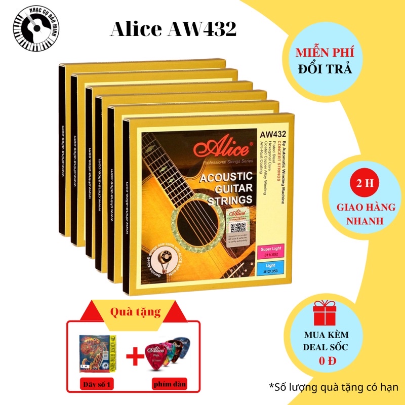Dây đàn guitar acoustic ALICE AW432P (dây đàn guitar dây sắt Alice A432), phụ kiện âm nhạc, guitar chính hãng