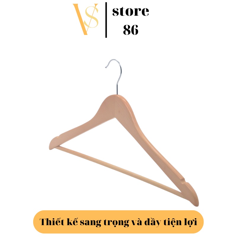 Móc Gỗ Treo Quần Áo, Móc Phơi Đồ Có Thanh Ngang Treo Áo Nam Nữ Tiện Lợi