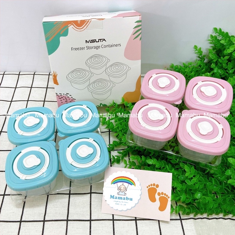 Set 4 Hộp Trữ Đông Đồ Ăn Dặm Cho Bé Misuta 120ml Cao Cấp, Khuôn Hấp Flan Làm Bánh Cho Bé Dùng Được Lò Vi Sóng Mamabu