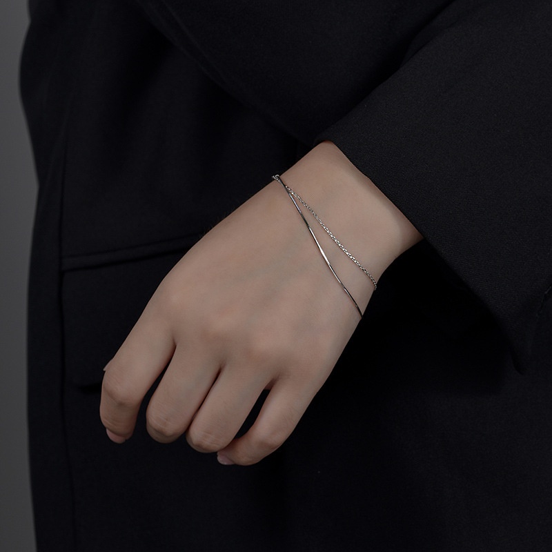 Vòng Đeo Tay Hai Lớp Bằng Bạc Sterling 14K Phong Cách Sang Trọng Đơn Giản Dành Cho Nữ