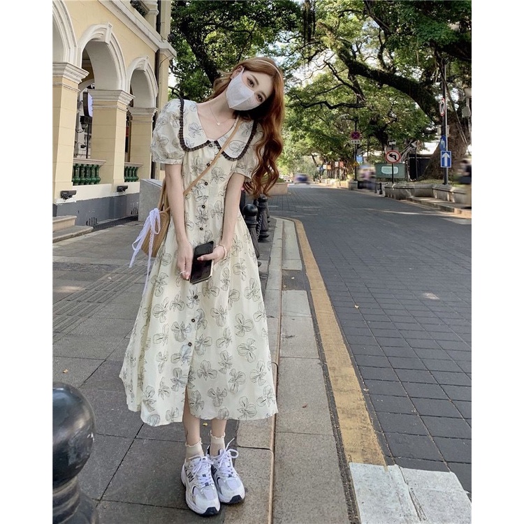 Đầm Tay Phồng Cổ Búp Bê Họa Tiết Hoa Phong Cách Pháp Thời Trang Mùa Hè Dành Cho Nữ 2022