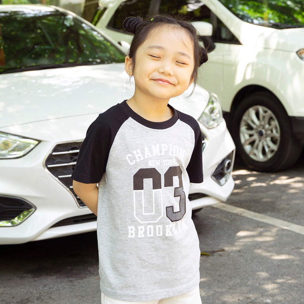 Áo phông trẻ em SAYME tay raglan vải thun cotton co giãn, set gia đình đi biển đi chơi đều đẹp KCTS0013-14