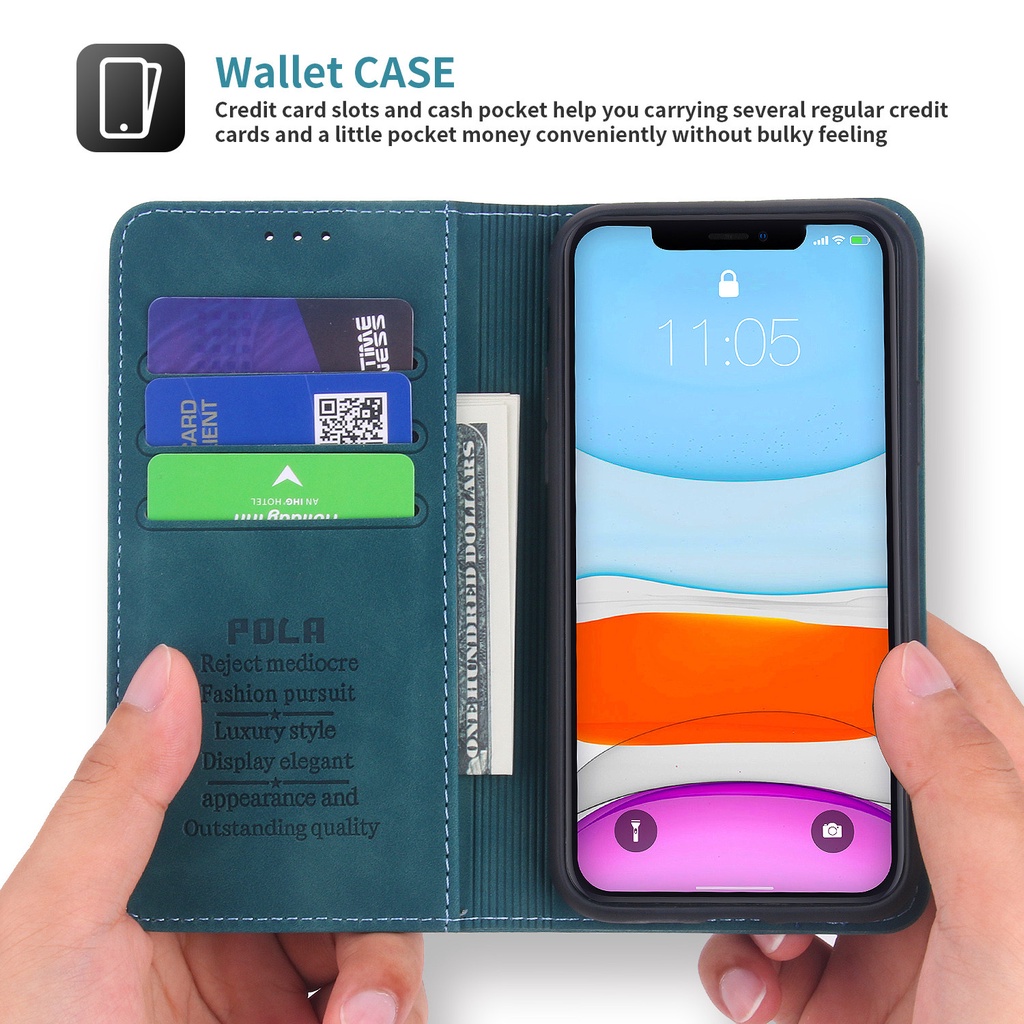 Bao da điện thoại nắp gập phong cách retro có ngăn đựng thẻ thích hợp cho Iphone 6 6s 7 8 Plus