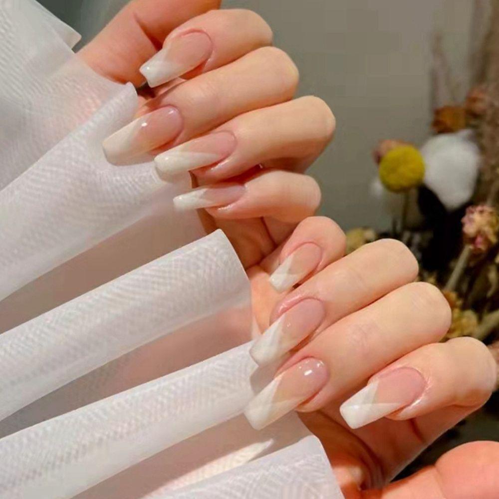 Bộ 24 Móng Tay Giả Ballerina Che Phủ Toàn Diện Kiểu Pháp