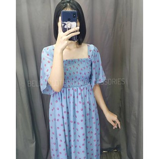 Đầm maxi voan bi, tay loe