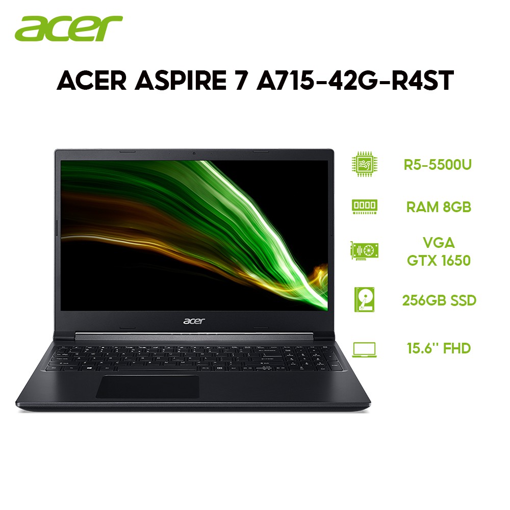 Laptop Acer Aspire 7 A715-42G-R4ST R5-5500U 8GB 256GB VGA GTX 1650 4GB 15.6'' FHD Win 10