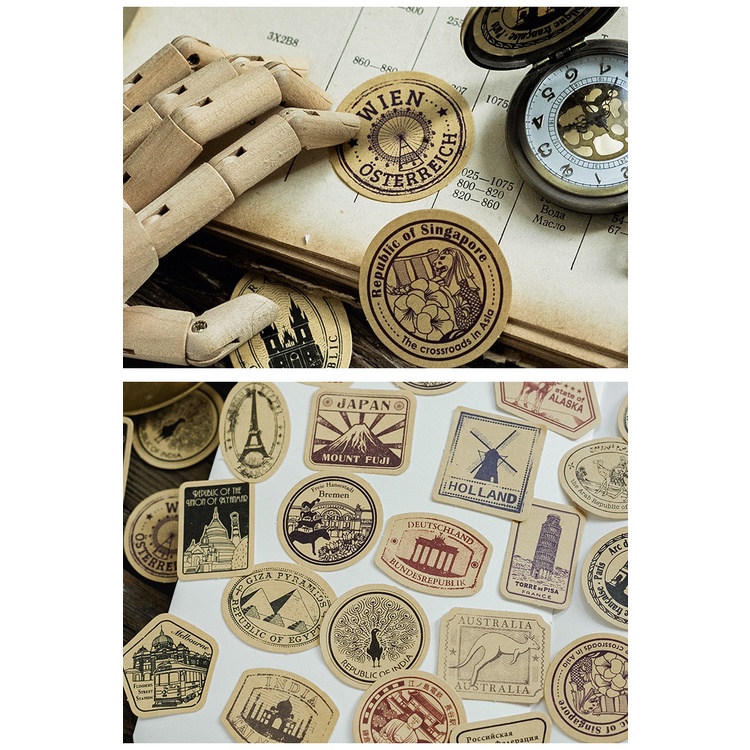 Sticker chủ đề Những Cuộc Hành Trình - Hộp 46 miếng dán trang trí sổ tay Bullet Journal - M121