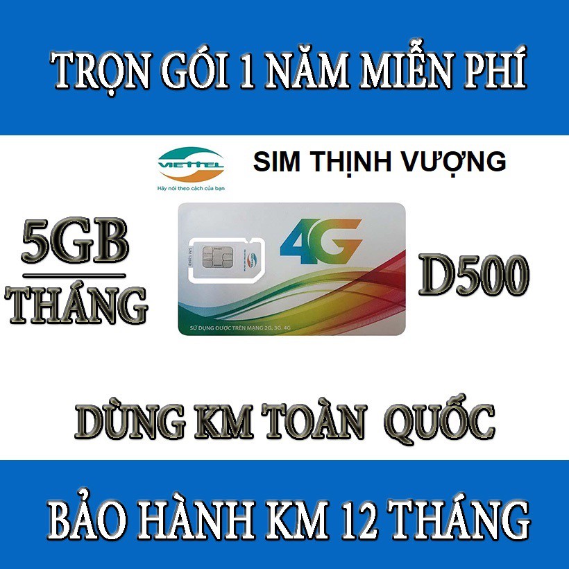 SIM VIETTEL 4G D500 DÙNG MẠNG 1 NĂM KHÔNG CẦN NẠP TIỀN