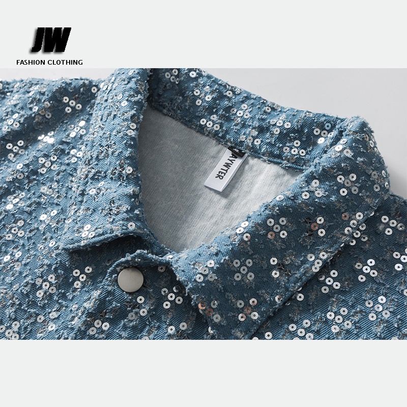 Áo Khoác Sơ Mi Tay Dài Đính Kim Sa Lấp Lánh Sang Trọng Thời Trang Thu Đông Cho Cặp Đôi