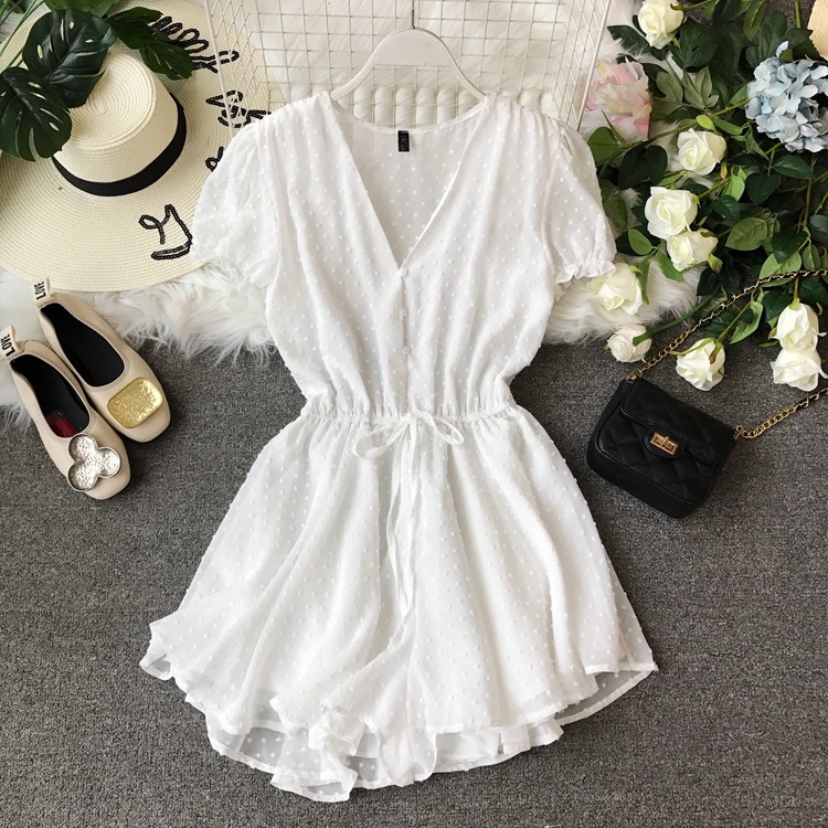 Jumpsuit tay ngắn, đồ bay voan bi nổi siêu xinh