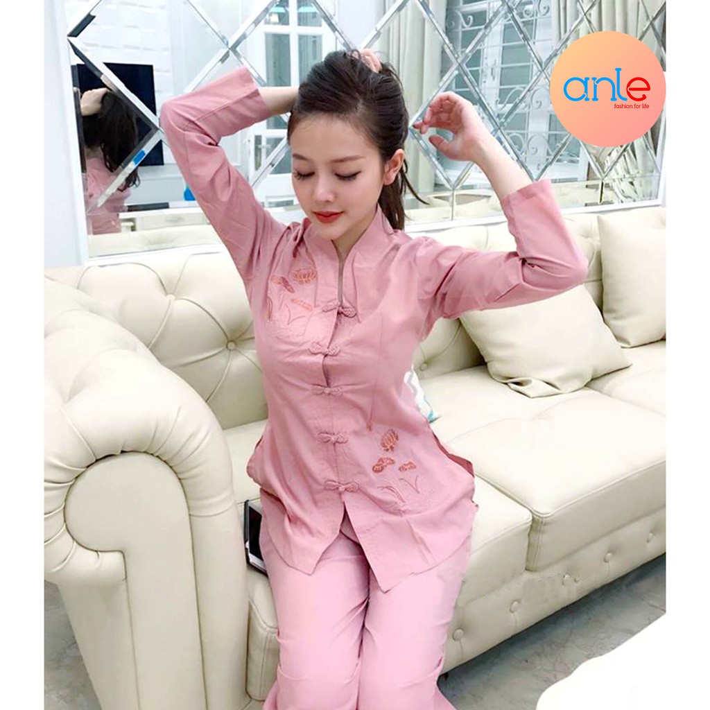 Đồ Lam Đi Chùa | Bộ Đồ Đi Lễ Chùa Phật Tử Thêu Sen Cổ Tàu (Ảnh Thật + Video)