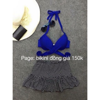 Bikini áo ngực chéo + váy đuôi cá chấm bi
