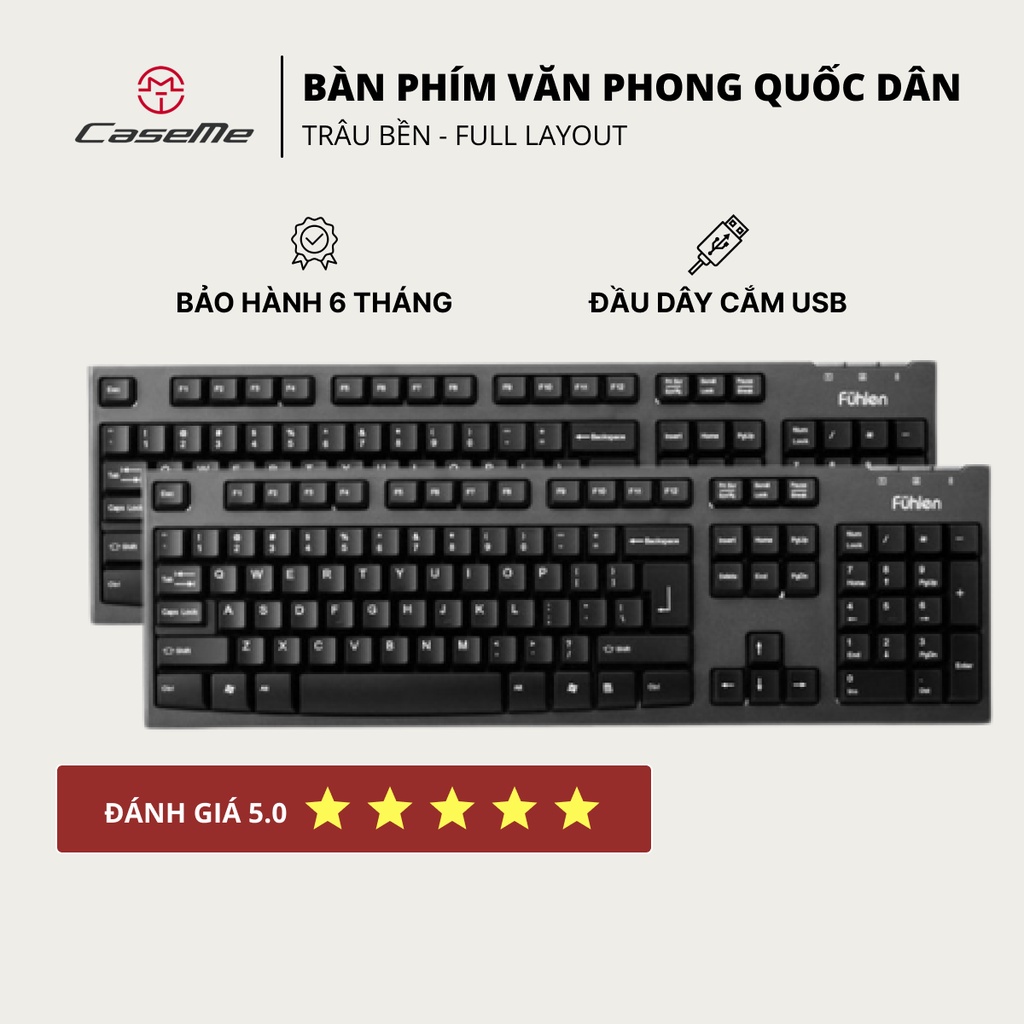 Bàn phím văn phòng Fulhen có dây bền màu đen - kết nối USB cho PC