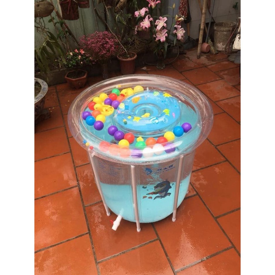 [KHUYẾN MÃI] Bể bơi tròn loại cao 80cm cho trẻ sơ sinh tắm và tập bơi tại nhà (kèm phao cổ và bơm đạp chân)