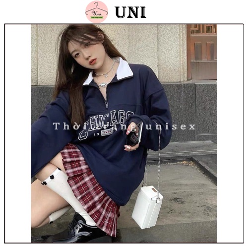 Áo Sweater Nỉ CHICAGO Cổ Khóa Dáng Rộng - Uni