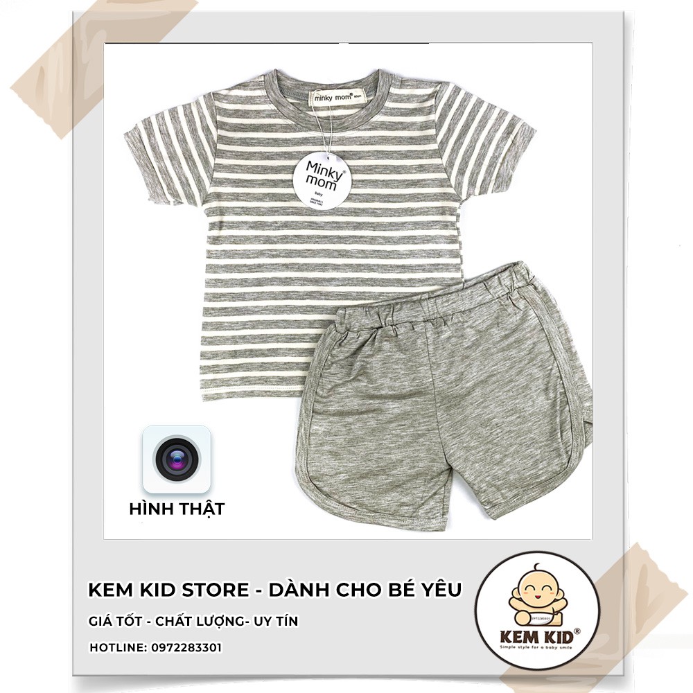Bộ Minky Mom Cộc sọc Ngang Quần Màu, vải thun cotton lạnh siêu mát, mềm mịn thấm hút mồ hôi cho bé