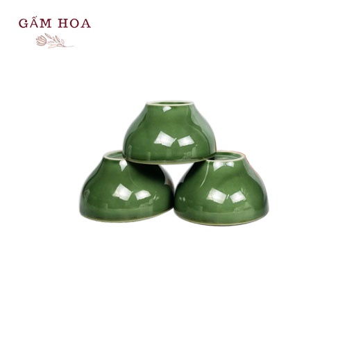 Bát cơm gốm sứ Gấm Hoa, chén ăn cơm sản xuất thủ công tại bát tràng, hàng cao cấp xuất nhật màu xanh lục bảo thanh lịch