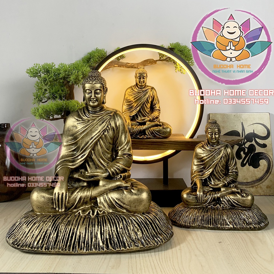 Tượng Bổn Sư Thích Ca cao 21 cm mạ đồng cổ trang trí nội thất nhà cửa