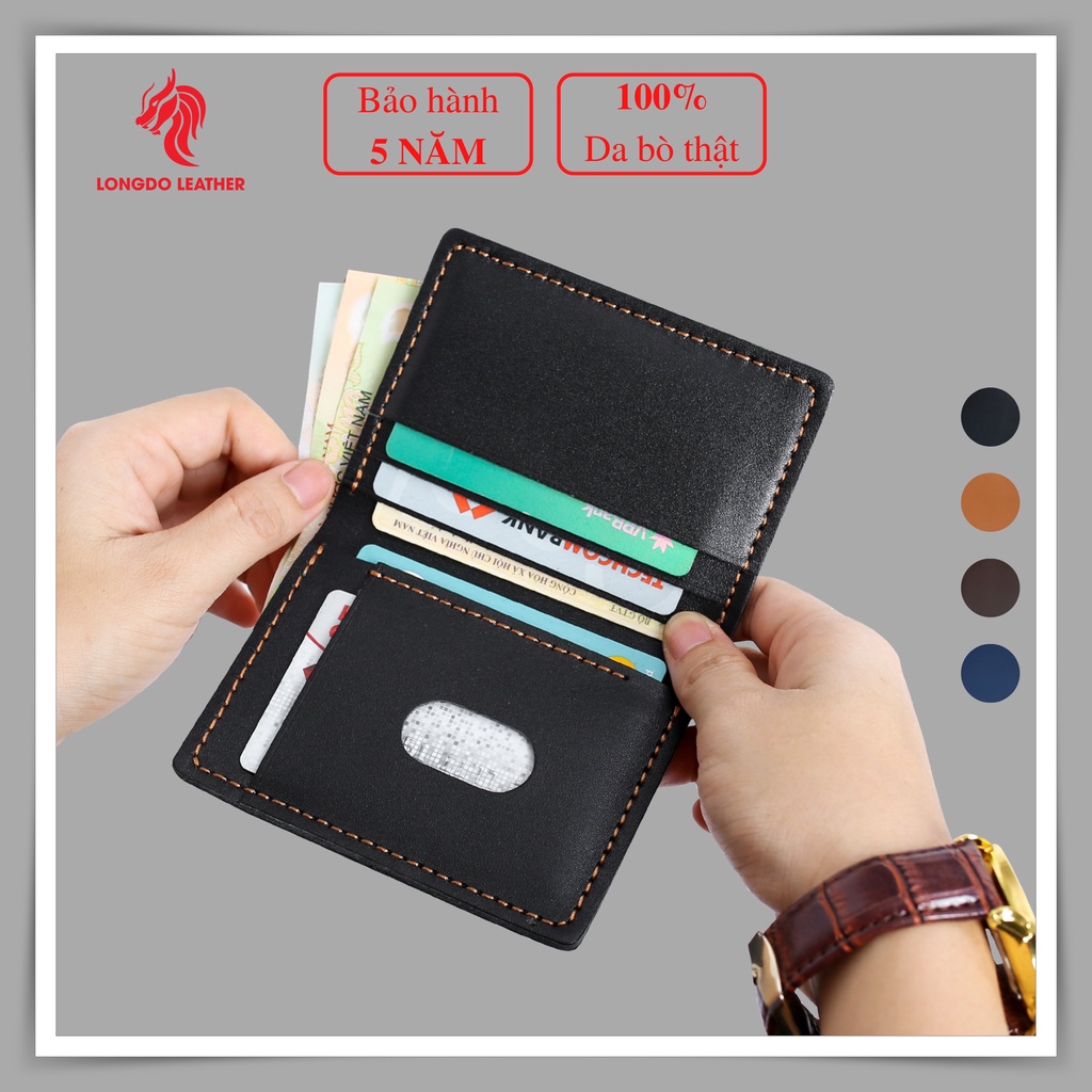 Ví da nam dáng đứng cao cấp da bò thật - Bảo hành 5 năm - Hàng chính hãng thương hiệu Longdo Leather - BD04