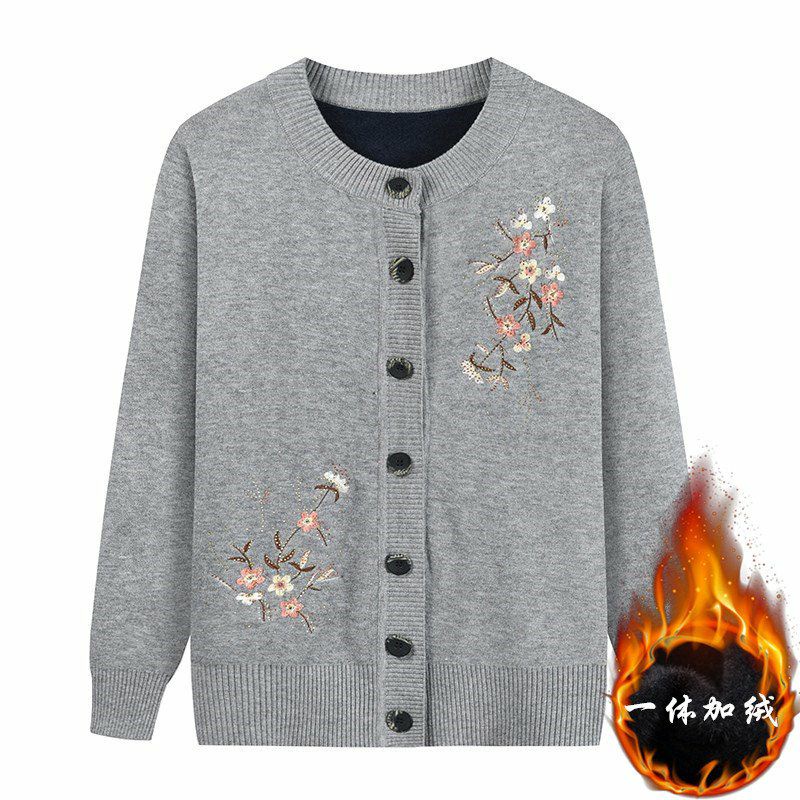 Áo Len Lót Lông Cài Cúc Hoa Thêu Trung Niên