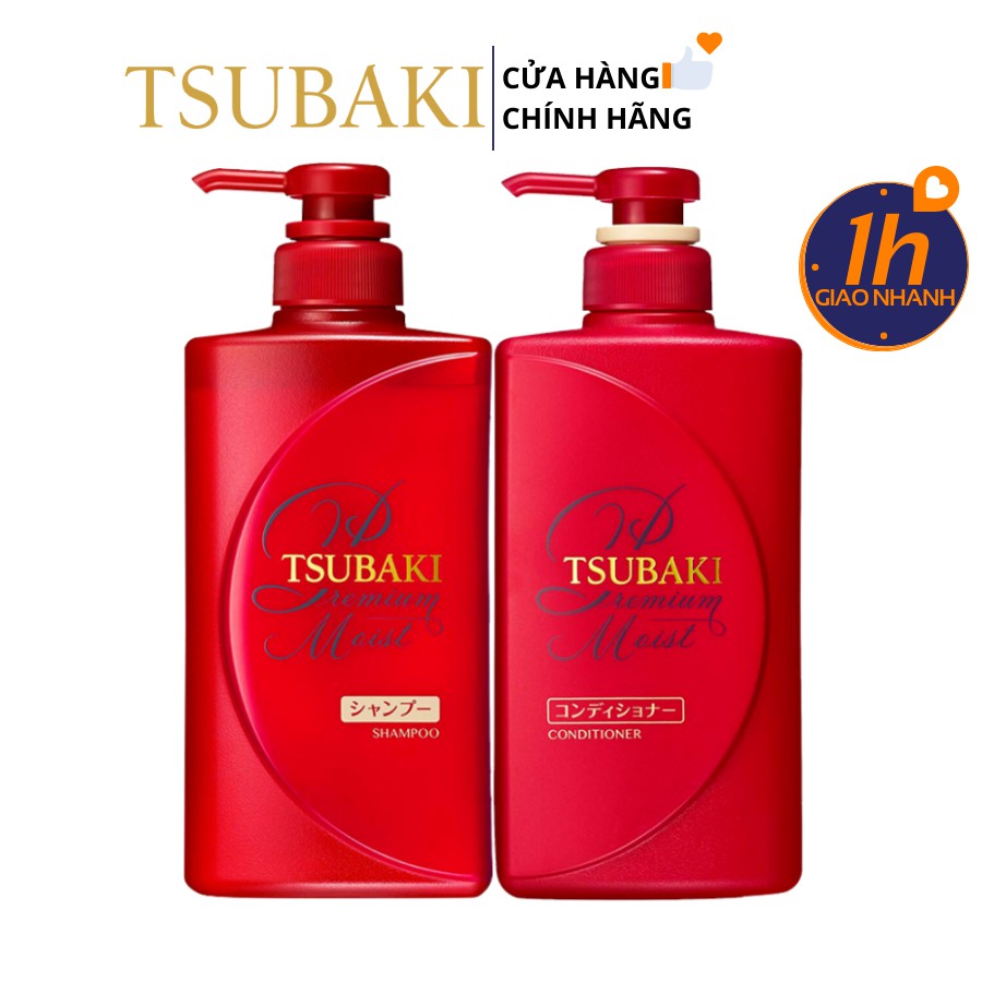 Bộ Dầu Gội Tsubaki Đỏ Premium Moist Tsubaki Dưỡng tóc Suôn Mềm Bóng Mượt (490ml/chai)