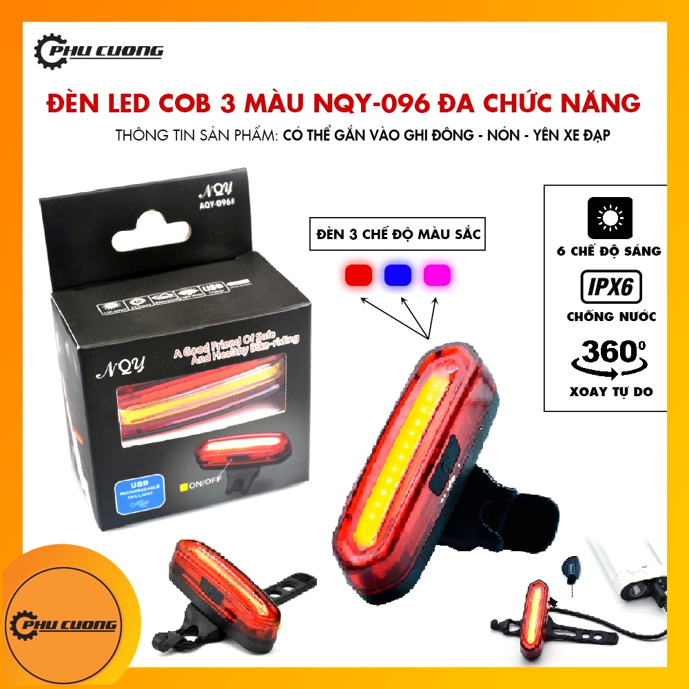 Đèn LED COB 3 Màu Siêu Sáng 120+ Lumen, 6 Chế Độ Nháy Sáng - Gắn Ghi Đông Tay Lái, Yên Sau, Mũ Bảo Hiểm [ Kèm Dây Sạc ]