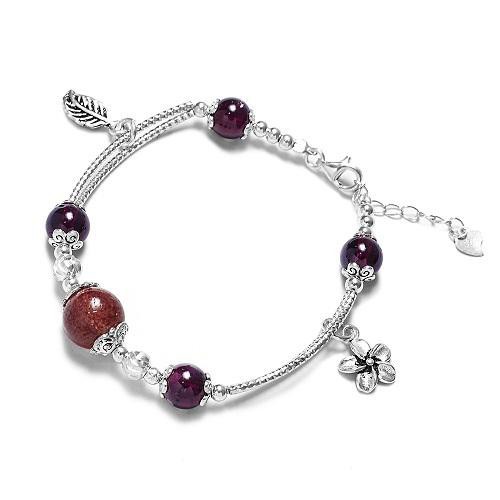 Vòng Tay Dây Bạc Mix Charm Bạc 925 [ANCARAT] Mix Đá Garnet Thiên Nhiên