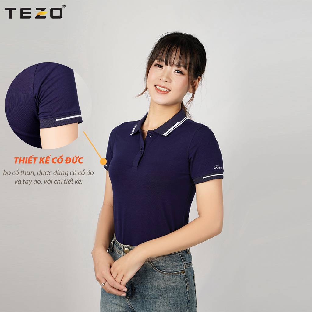 Áo polo nữ TEZO (5 màu) phối bo, chất vải cotton cao cấp thoáng mát hút ấm tốt đường may tỉ mỉ 2106APCT12