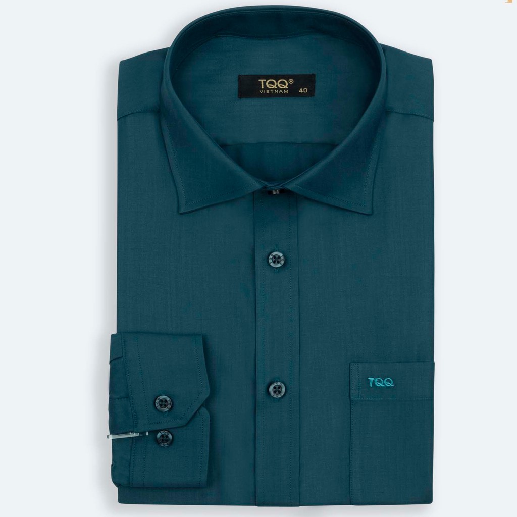 Áo sơ mi dài tay TQQ màu xanh cổ vịt không túi ngực M02CS lạ mắt, độc đáo
