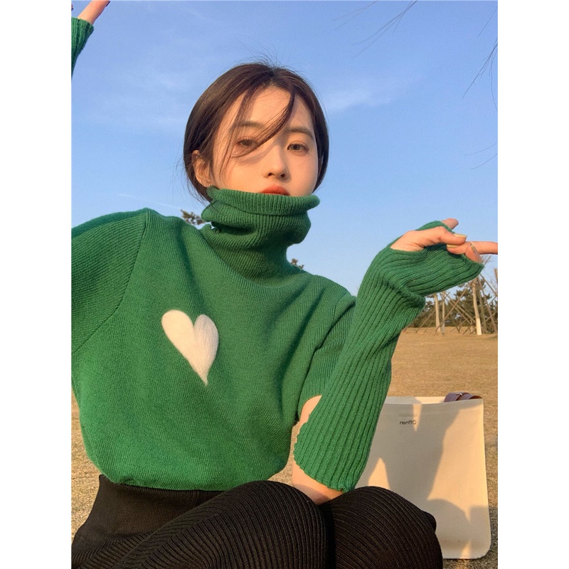 Áo Len Tay Dài Cổ Lọ Màu Trơn Đơn Giản Thời Trang Hàn Quốc Cho Nữ