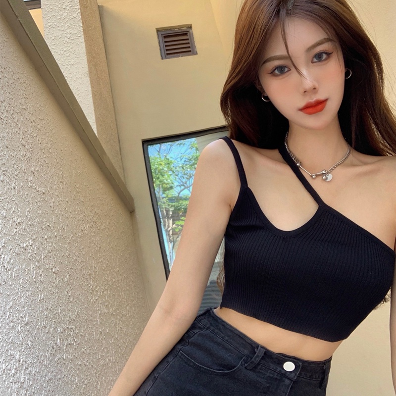 SUXI Áo Croptop Dệt Kim Thiết Kế Trễ Vai Quyến Rũ