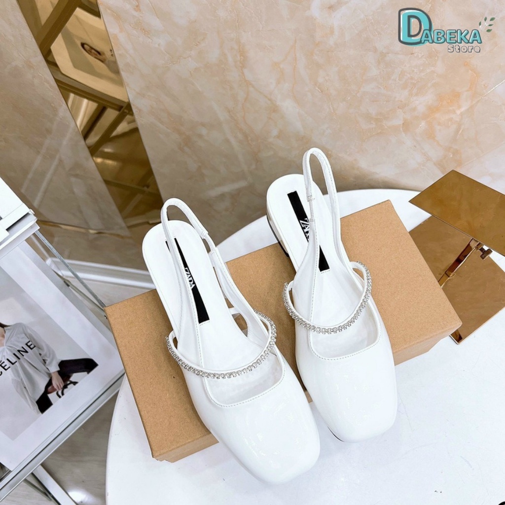Giày Búp Bê Tiểu Thư Phong Cách Cổ Điển - Sandal Nữ Đế 3P Mũi Vuông Quai Đính Đá Sang Chảnh - Dabeka - G032