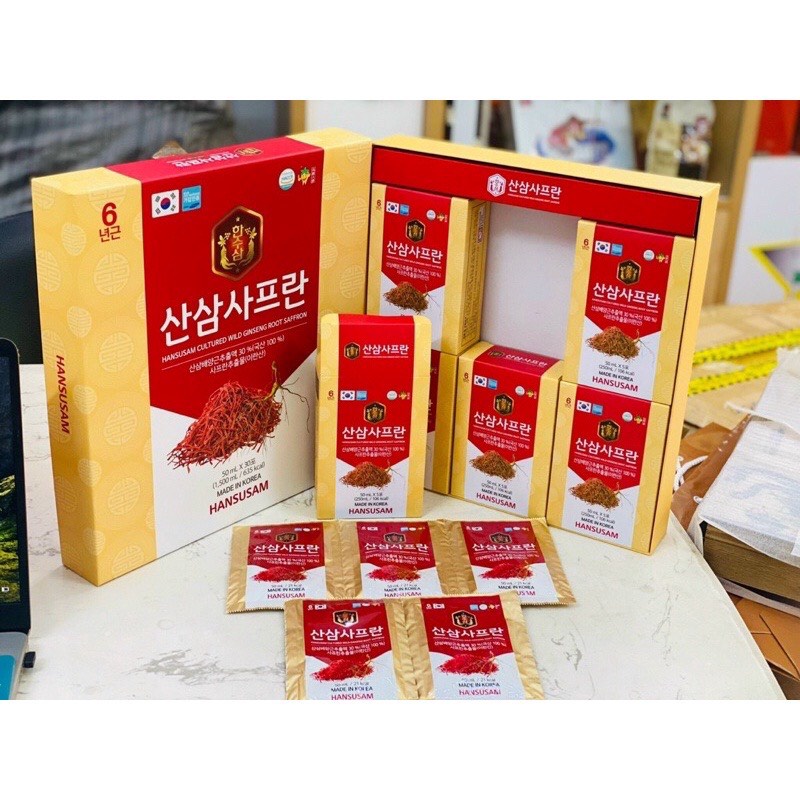 [ QUÀ TẶNG] Nước Hồng Sâm Nhụy Hoa Nghệ Tây Korean Red Ginseng Saffron HANSUSAM Hàn Quốc, hộp 30 gói x 50ml
