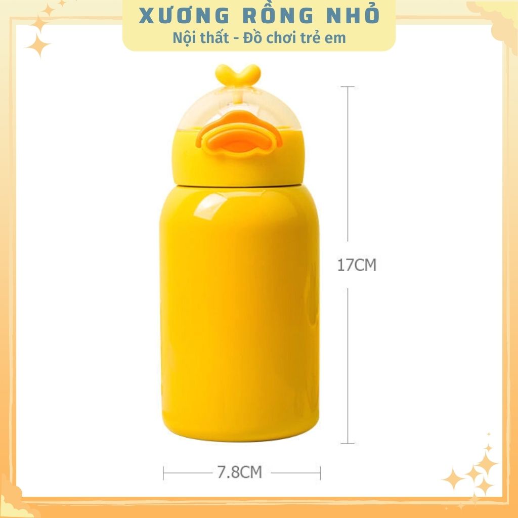 Bình Nước Giữ Nhiệt tặng kèm sticker Inox 304 Cao Cấp Hình Vịt Con, Bình Đựng Nước Đi Học Cho Bé tặng kèm stiker