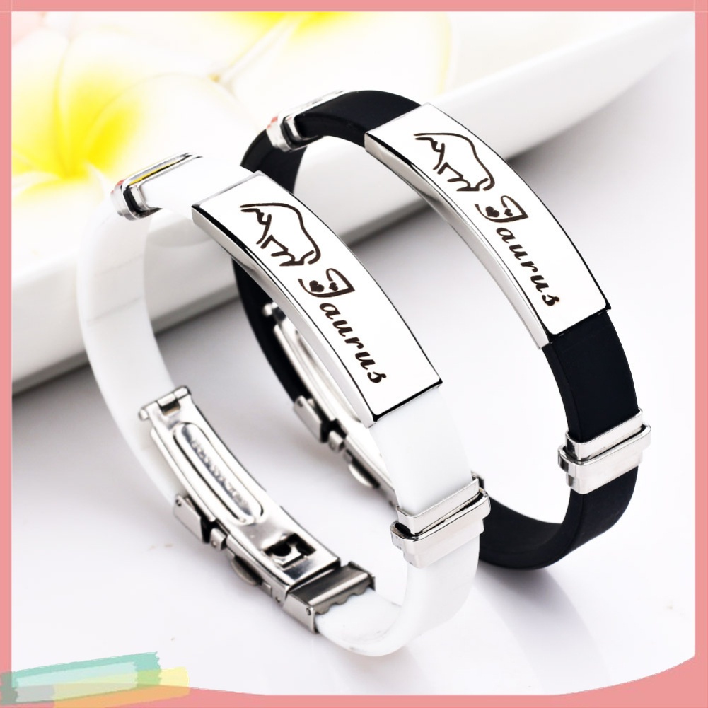 Vòng Tay Silicone Hoạ Tiết 12 Cung Hoàng Đạo Có Khóa Điều Chỉnh Được Dành Cho Nam Và Nữ