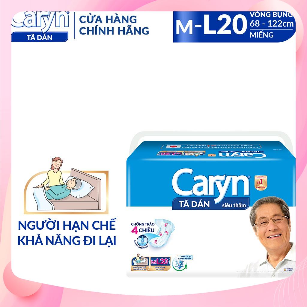 Tã bỉm dán Người lớn Caryn siêu thấm ML 20 miếng,tã người già size ML dành cho người hạn chế khả năng đi lại