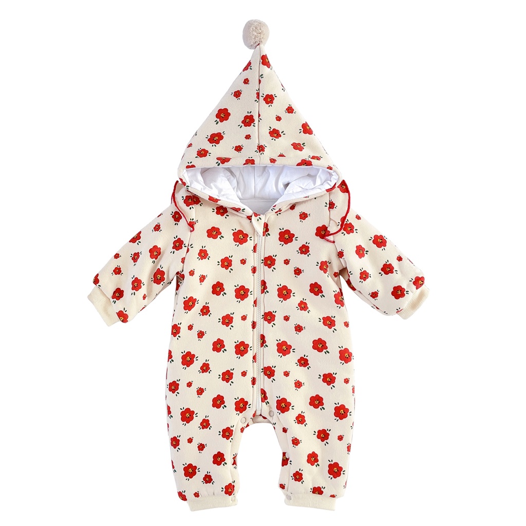 Áo liền quần Sanlutoz bằng cotton họa tiết hoa phong cách công chúa mùa đông cho trẻ em