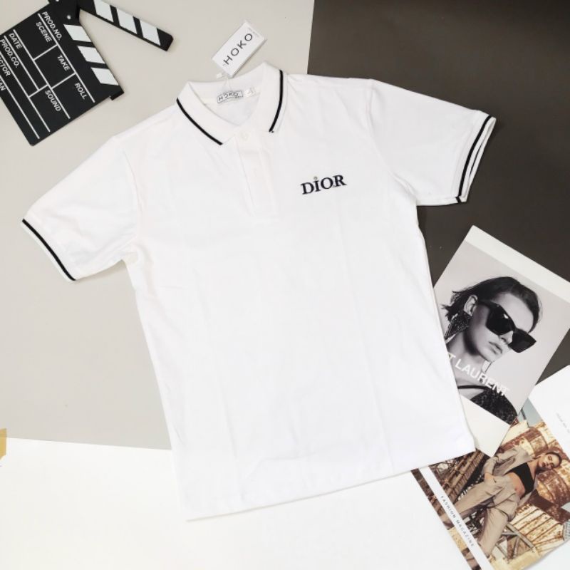 Áo thun nam cổ trụ viền cổ tay, thêu dior hàng cao cấp
