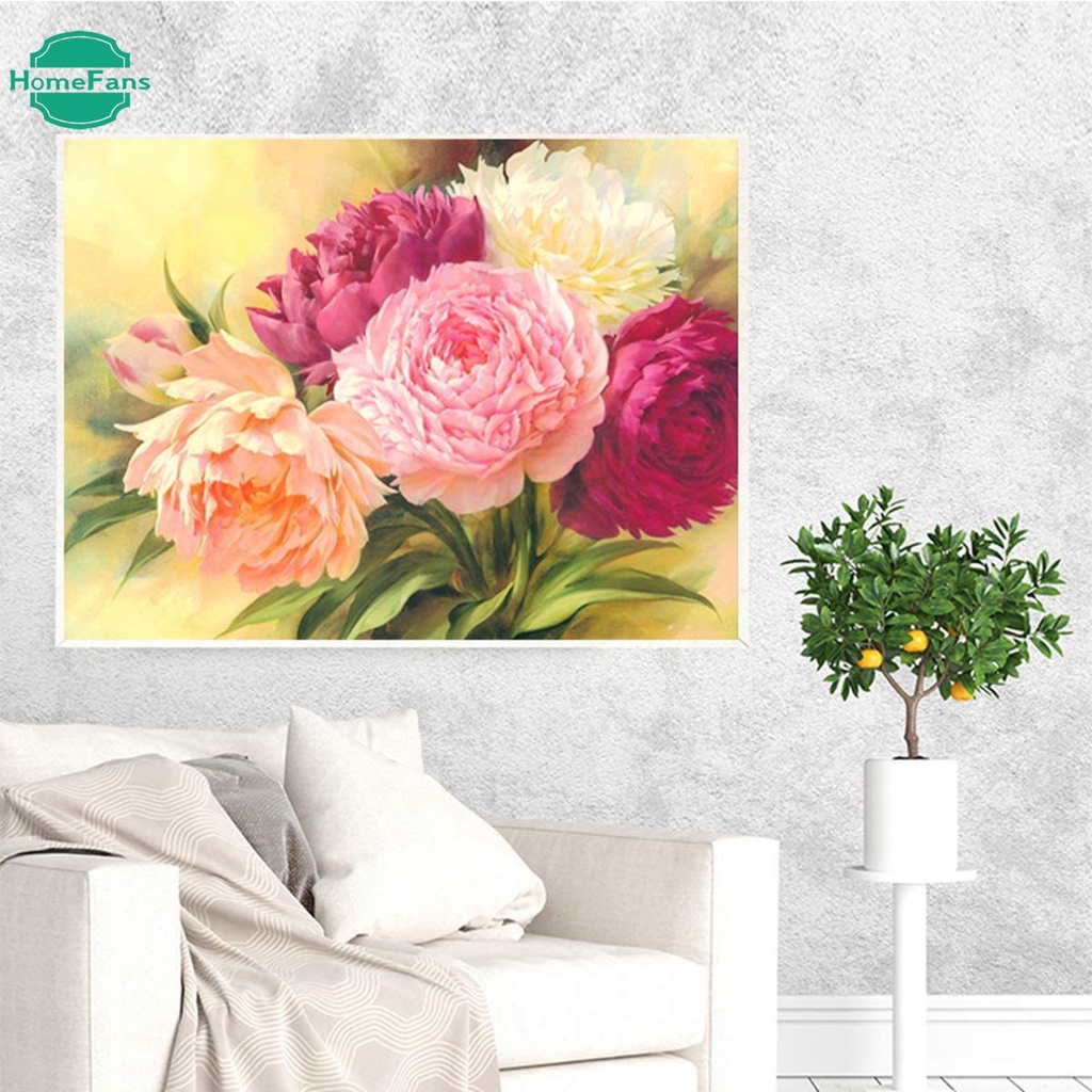 Bộ tranh đính đá hình hoa mẫu đơn 30x40cm DIY