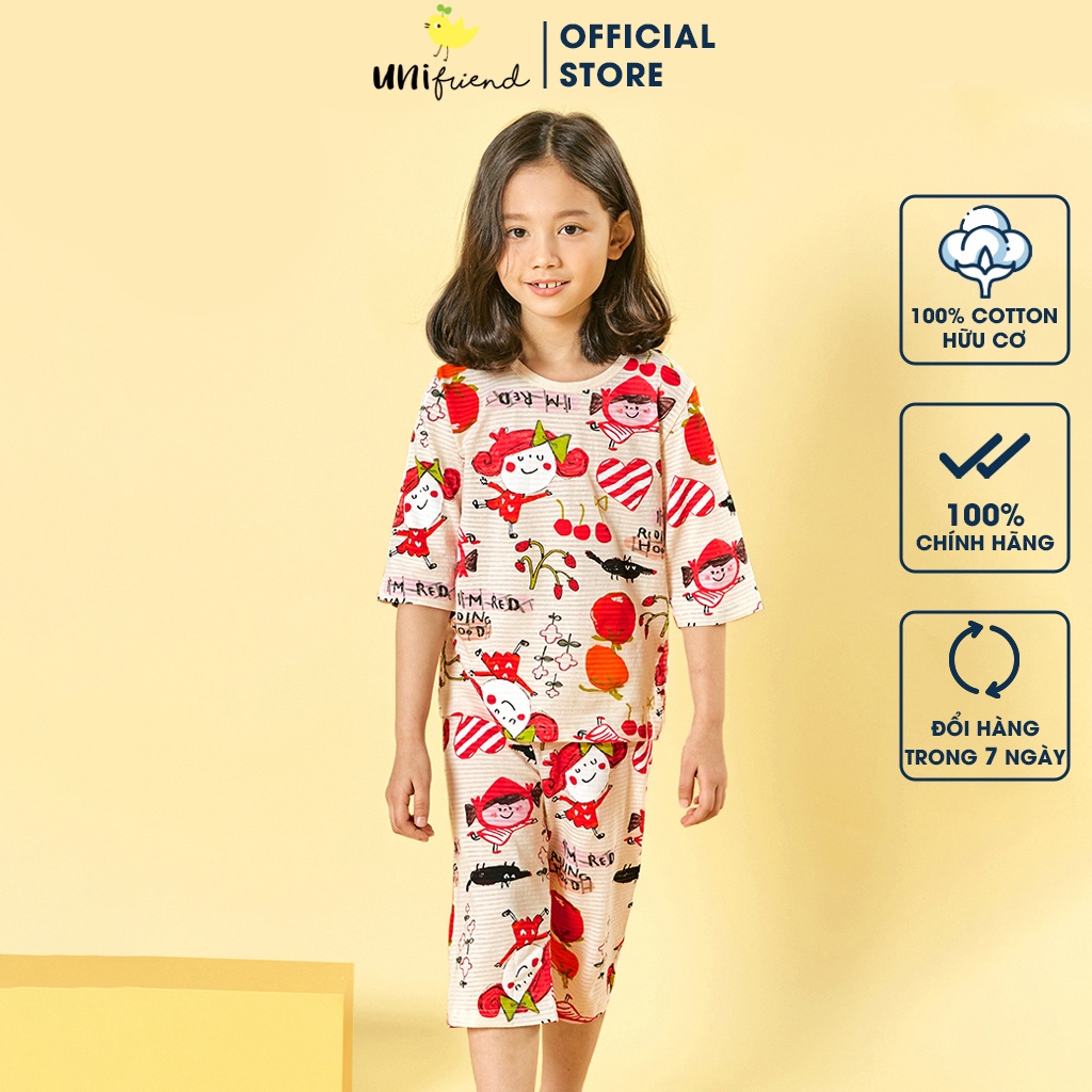 Đồ bộ lửng quần áo thun cotton giấy mặc nhà mùa hè cho bé gái Unifriend Hàn Quốc U2028