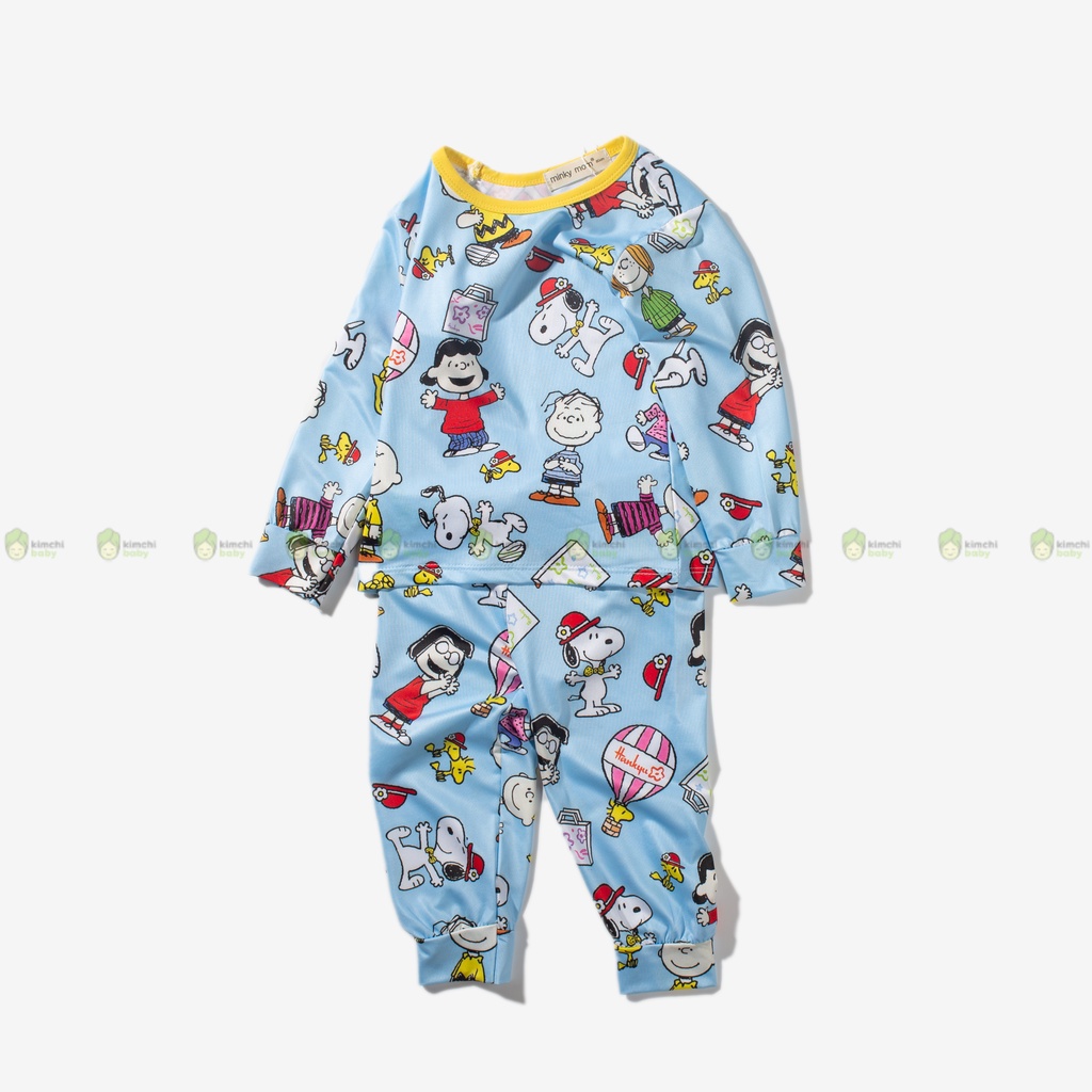 Bộ Thun Lạnh Dài Tay Cho Bé Gái, Bé Trai Minky Mom Hoạ Tiết Snoopy Loang, Bộ Quần Áo Cho Bé Mặc Nhà MKMTD2217