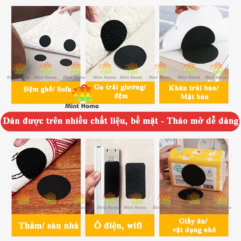 Miếng dây dán gai velcro băng dính 2 mặt cố định chống trượt thảm trải sàn nhà chăn ga khăn lót bàn ghế keo siêu dính