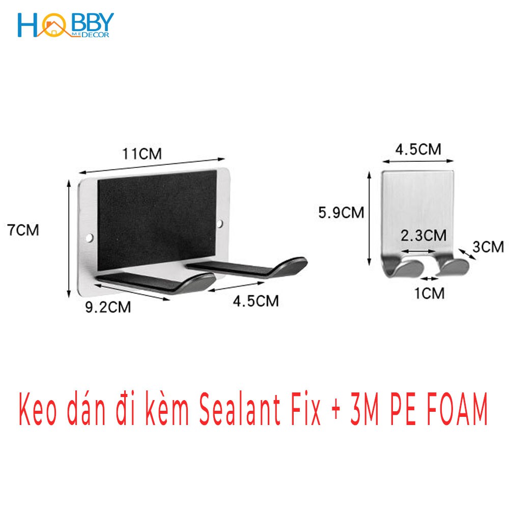 Giá treo máy sấy tóc và phích cắm HOBBY Home Decor MS3PC dán tường gạch men - chuẩn Inox 304 và kèm keo dán