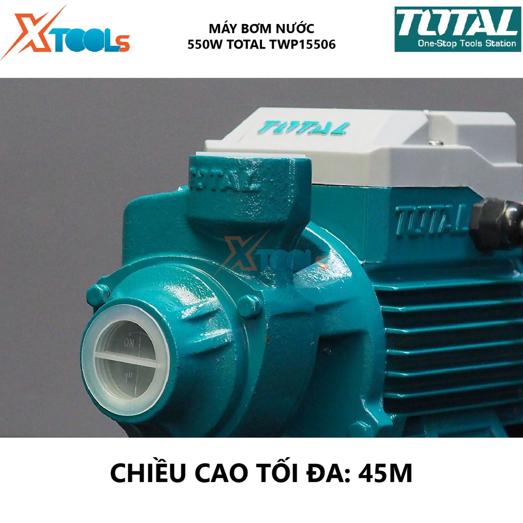 Máy bơm nước TOTAL TWP15506 Máy bơm nước dùng điện Công suất đầu vào 550W(0,75HP) Chiều cao bơm 45 m, bơm nước lên bồn