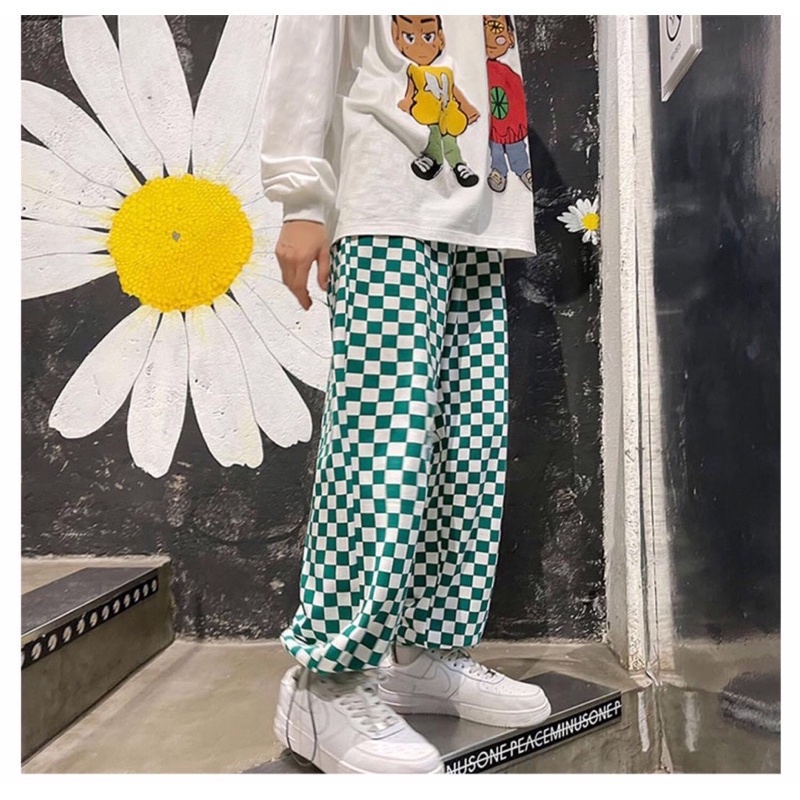 Quần Ống Suông Dây Rút Caro Unisex Ảnh Thật