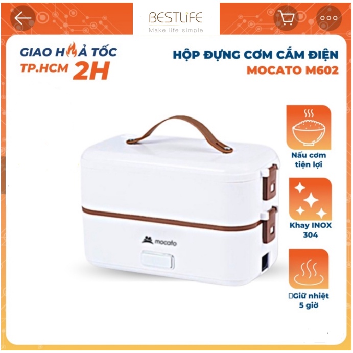 Hộp cơm cắm điện Mocato M601 inox 304 cao cấp, nồi nấu đựng cơm 2 tầng tự sôi mini văn phòng hâm nóng giữ nhiệt đa năng