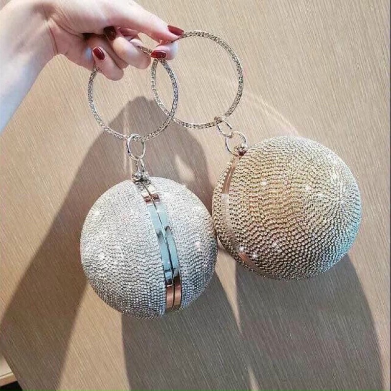 Clutch-cốp cầu tròn đính đá dự tiệc sang chảnh- túi tròn đá siêu xinh