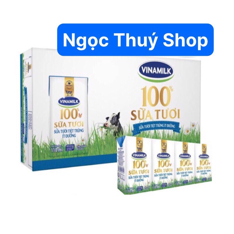 Thùng Sữa Tươi Tiệt Trùng Vinamilk 100% Ít đường 12 Lốc - 48 Hộp x 110ml