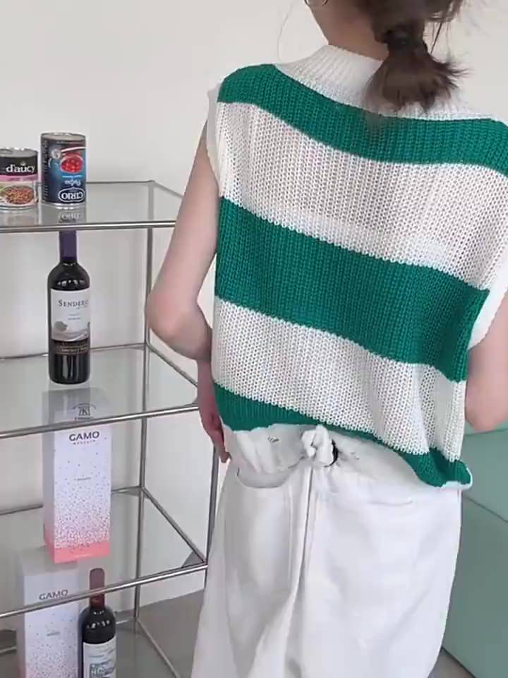 Áo len Xiaozhainv thiết kế không tay họa tiết sọc ngang trẻ trung dành cho nữ | BigBuy360 - bigbuy360.vn